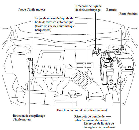 Vue générale du compartiment moteur