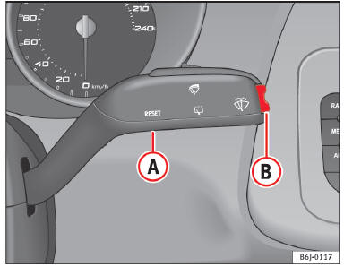 Levier d'essuieglace/ de lave-glace : touche A et commande à bascule B
